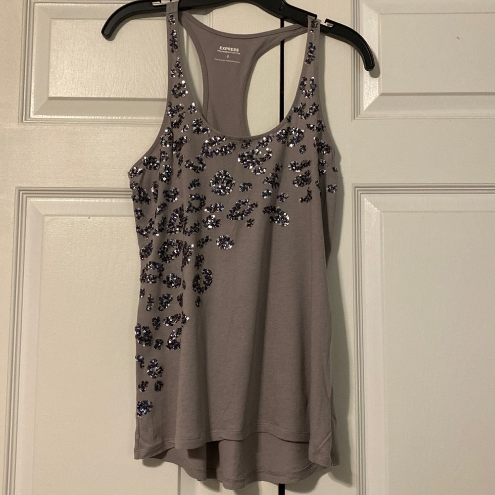 Express Gray Sequined Razorback Tank Top. Size Small. Used, great condition.